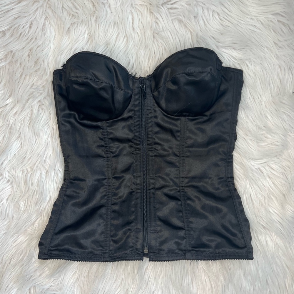 Strapless Black Lace Up Zipper Corset Top